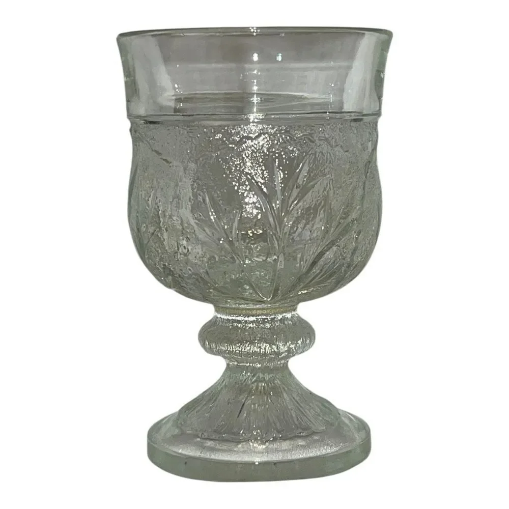 Indiana Glass Pebble Leaf Clear Water Goblet Heavy Vintage
